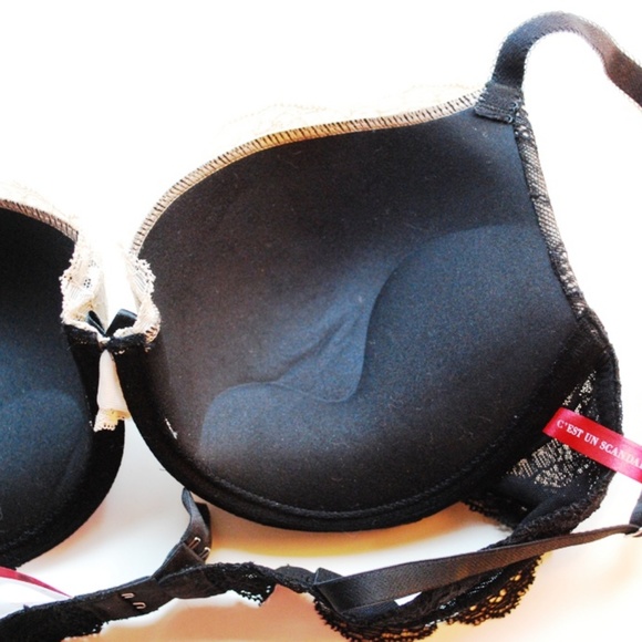 ❤3/$12❤ Scandale Paris Push Up Bra Black Tan 34C - Picture 3 of 4